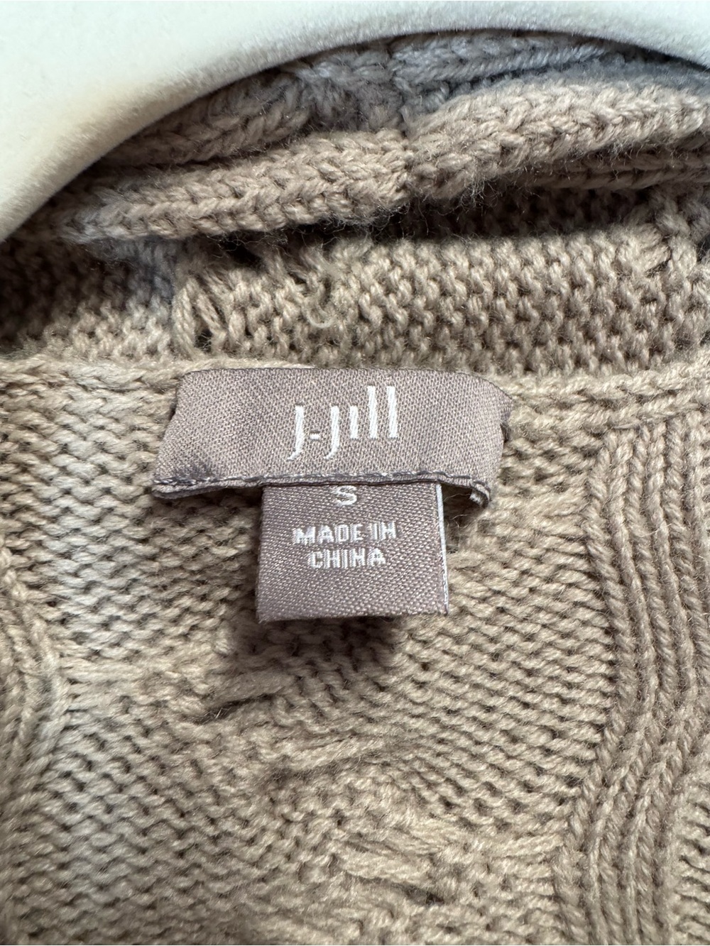 J. Jill Taupe Cable-Knit Open Front Cardigan N0876 - Picture 2 of 7